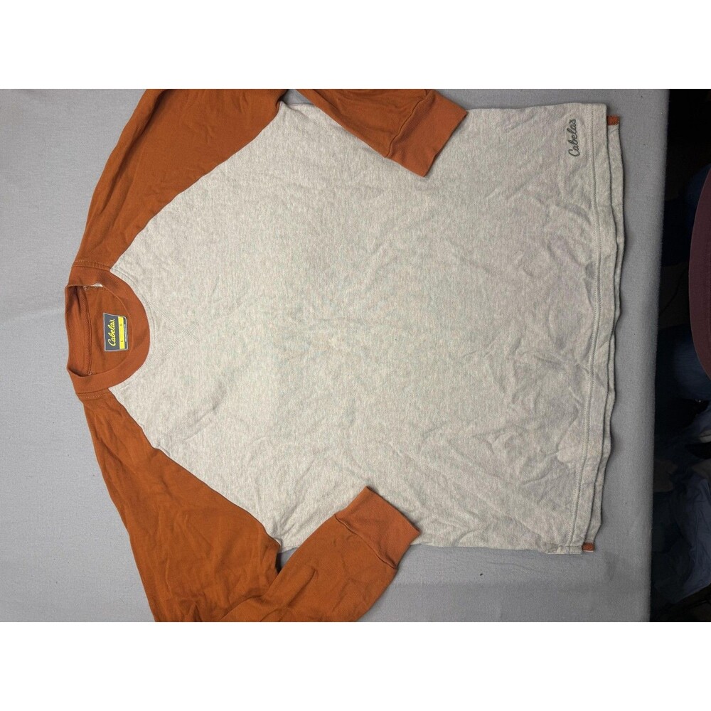 Cabelas Shirt Mens Large Gray Orange Raglan Long Sleeve Colorblock Tee Casual